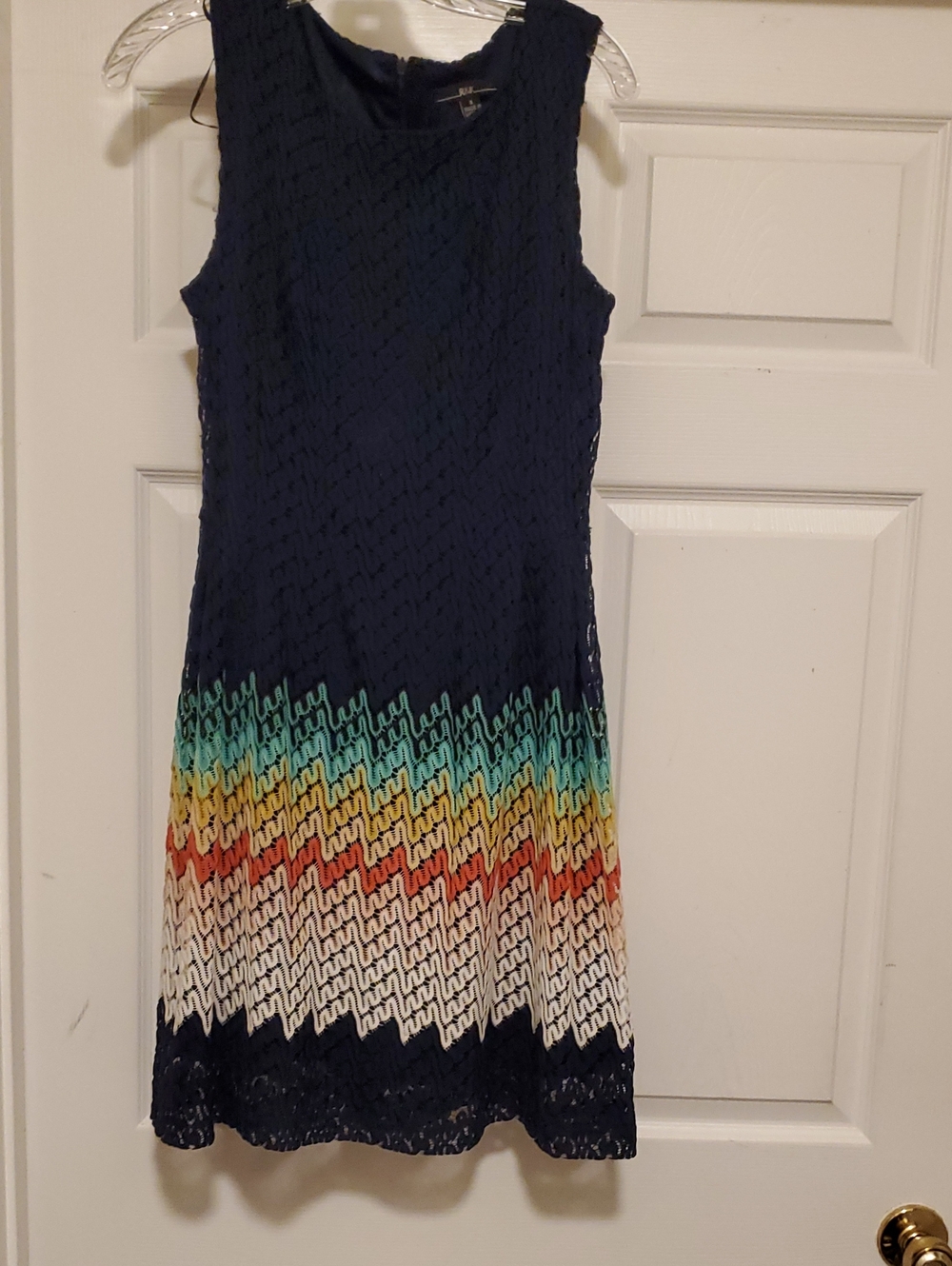 R&K Navy Sleeveless Midi Dress with Rainbow Ombre Hem